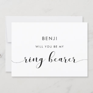 Elegant Black and White Ring Bearer proposal card