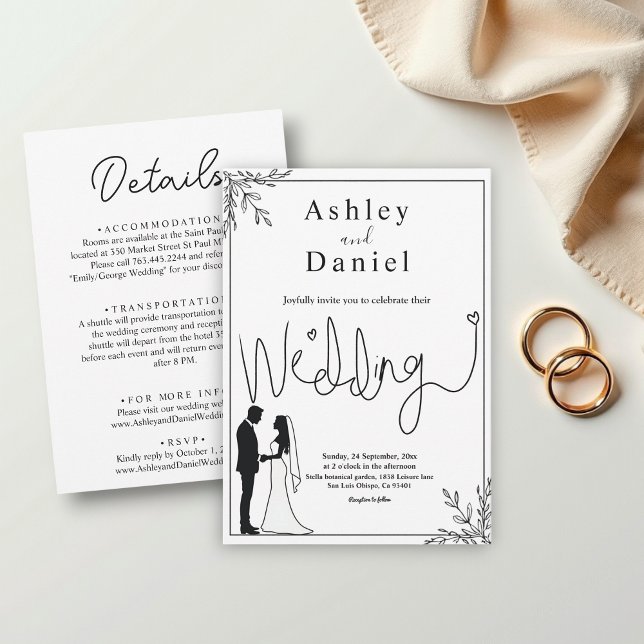Elegant Black And White Romantic Couple Wedding Invitation (Creator Uploaded)