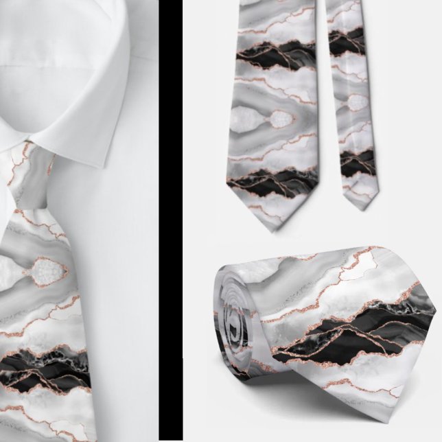 Elegant Black and White Rose Gold Glitter Marble Neck Tie (Creator Uploaded)