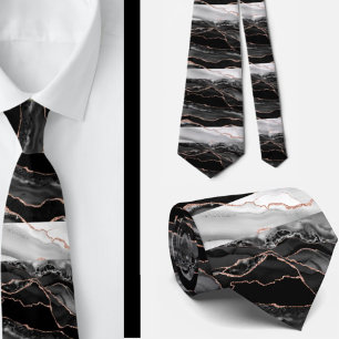 Elegant Black and White Rose Gold Glitter Marble Neck Tie