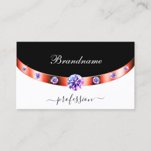 Elegant Black and White Rose Gold Purple Diamonds Business Card