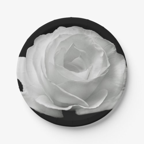 Elegant Black and White Rose Paper Plate