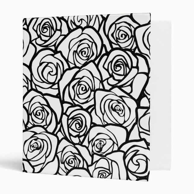 Elegant Black and White Roses Chic Floral Pattern  Binder (Front/Inside)