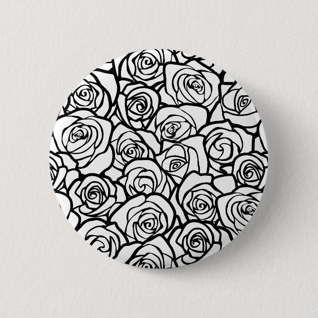 Elegant Black and White Roses Chic Floral Pattern  Button (Front)