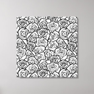 Elegant Black and White Roses Chic Floral Pattern Canvas Print
