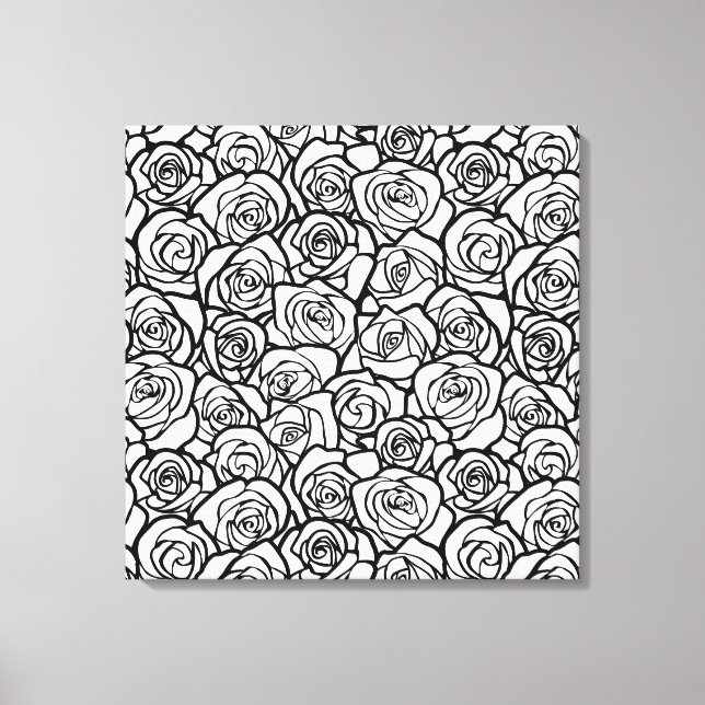 Elegant Black and White Roses Chic Floral Pattern  Canvas Print (Front)