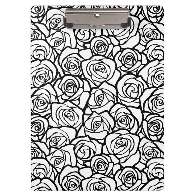Elegant Black and White Roses Chic Floral Pattern  Clipboard (Front)