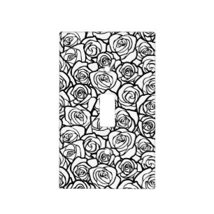 Elegant Black and White Roses Chic Floral Pattern Light Switch Cover
