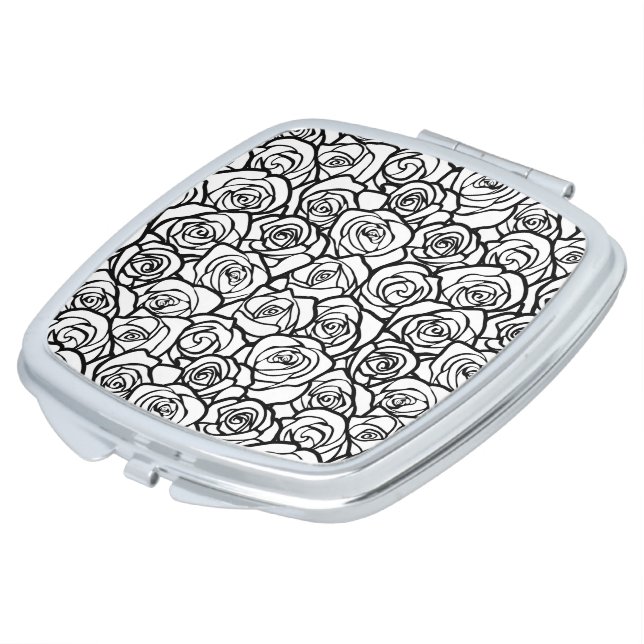 Elegant Black and White Roses Chic Floral Pattern  Makeup Mirror (Turned)
