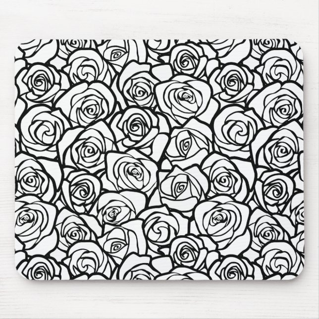 Elegant Black and White Roses Chic Floral Pattern  Mouse Pad (Front)