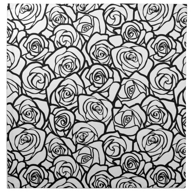 Elegant Black and White Roses Chic Floral Pattern  Napkin (Front)