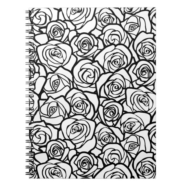 Elegant Black and White Roses Chic Floral Pattern  Notebook (Front)