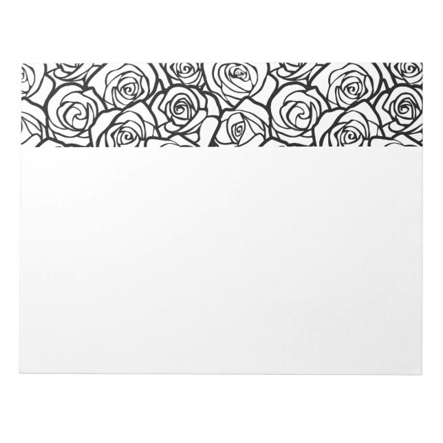 Elegant Black and White Roses Chic Floral Pattern  Notepad (Front)
