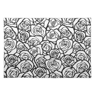 Elegant Black and White Roses Chic Floral Pattern Placemat
