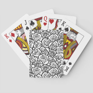 Elegant Black and White Roses Chic Floral Pattern Poker Cards