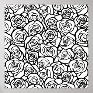 Elegant Black and White Roses Chic Floral Pattern  Poster