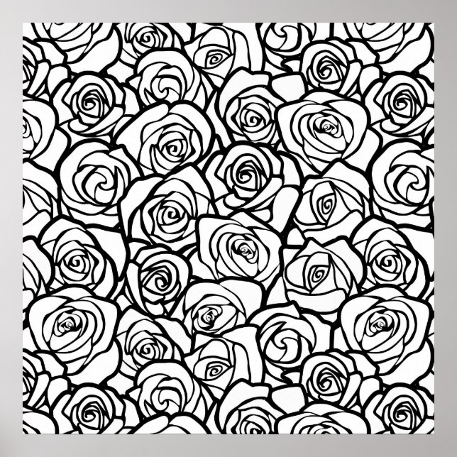 Elegant Black and White Roses Chic Floral Pattern  Poster (Front)