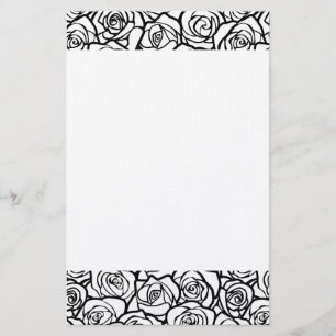 Elegant Black and White Roses Chic Floral Pattern Stationery