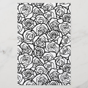 Elegant Black and White Roses Chic Floral Pattern  Stationery