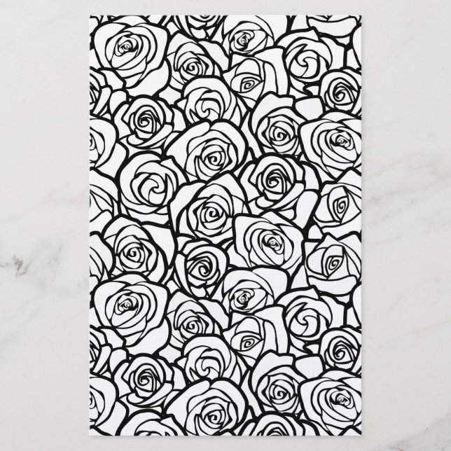Elegant Black and White Roses Chic Floral Pattern  Stationery (Front)