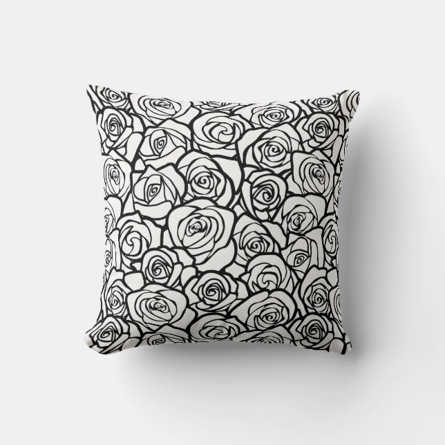 Elegant Black and White Roses Chic Floral Pattern  Throw Pillow (Front)