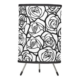 Elegant Black and White Roses Chic Floral Pattern Tripod Lamp
