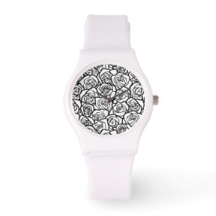 Elegant Black and White Roses Chic Floral Pattern  Watch