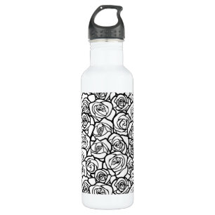Elegant Black and White Roses Chic Floral Pattern  Water Bottle