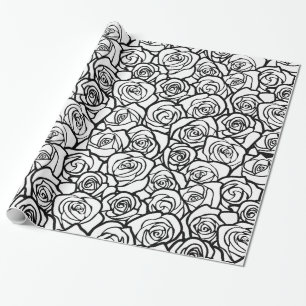 Elegant Black and White Roses Chic Floral Pattern  Wrapping Paper