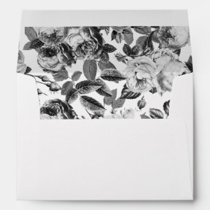 Elegant Black and White Roses Wedding Envelope