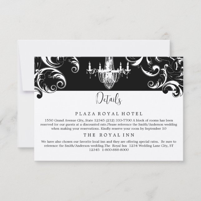 Elegant Black and White Royal Swirl Enclosure Card (Front)