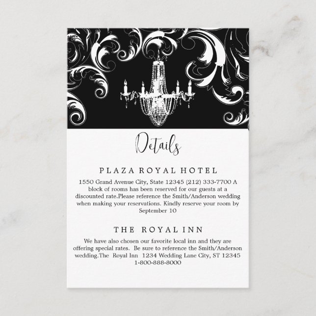 Elegant Black and White Royal Swirl Enclosure Card (Front)