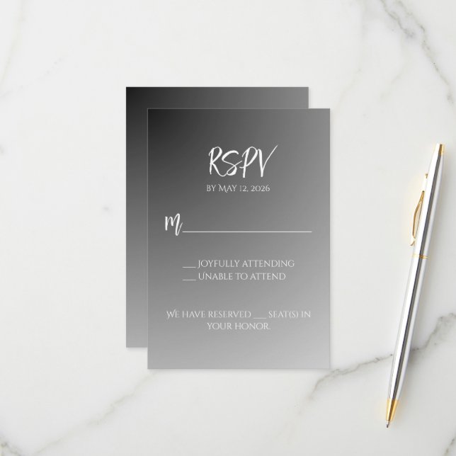 Elegant Black And White RSPV Card (Front/Back In Situ)