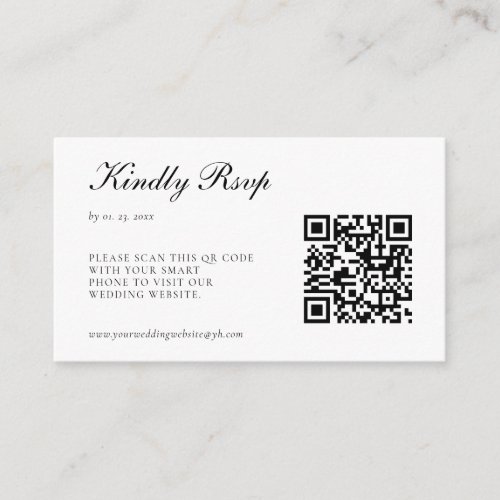 Elegant Black and White RSVP QR Code Wedding Enclosure Card
