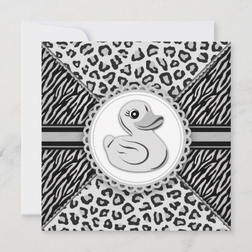 Elegant Black and White Rubber Duck Baby Shower Invitation