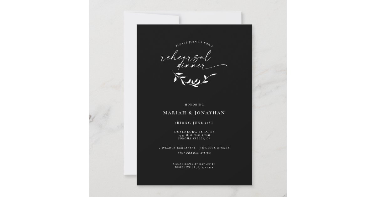 Elegant Black and White Rustic Rehearsal Dinner Invitation Zazzle