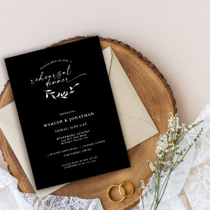 Elegant Black and White Rustic Rehearsal Dinner Invitation