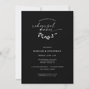 Elegant Black and White Rustic Rehearsal Dinner Invitation