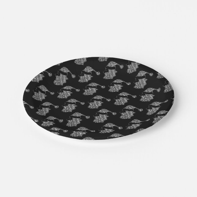 Elegant Black and White Santa Typography Christmas Paper Plates (Angled)