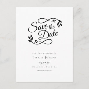 Elegant Black and White Save the Date Announcement Postcard