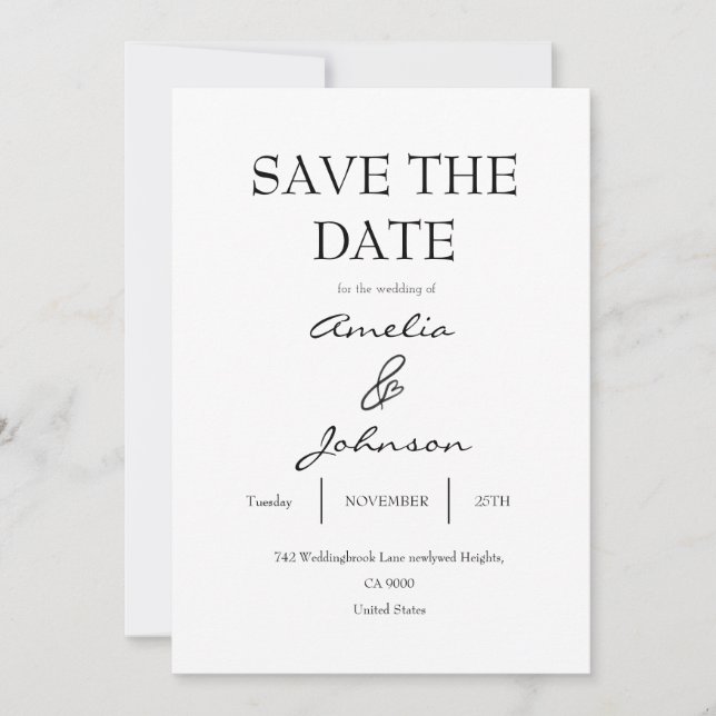 elegant black and white Save The Date Card (Front)