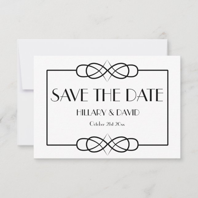 Elegant Black and White Save the Date Card (Front)