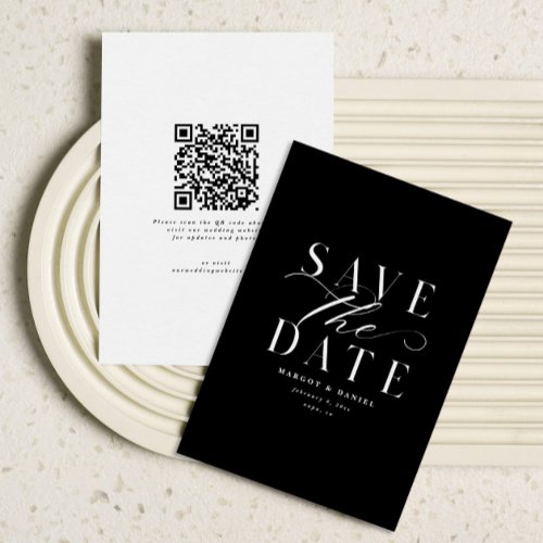 Elegant Black and White Save The Date Non Photo QR