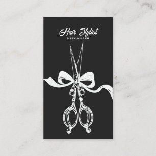 Elegant Black and White Scissors Bow Hair Stylist Business Card