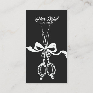 Elegant Black and White Scissors Bow Hair Stylist Business Card