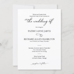 Elegant Black And White Script Classic Wedding Invitation | Zazzle