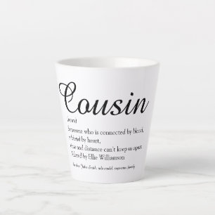 Elegant Black and White Script Cousin Definition Latte Mug
