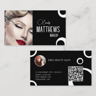 Elegant black and white script custom 2photo business card