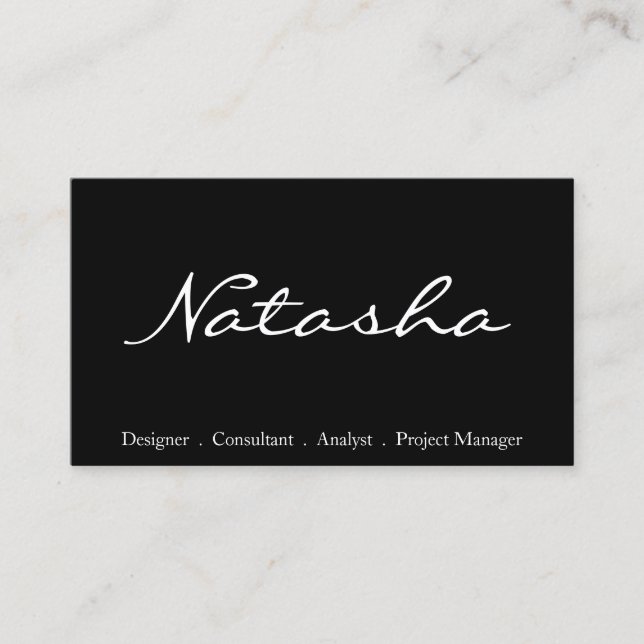 Elegant Black and White Script Font Business Card (Front)