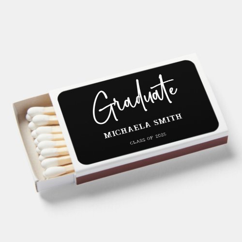 Elegant Black and White Script Graduate Party Matchboxes
